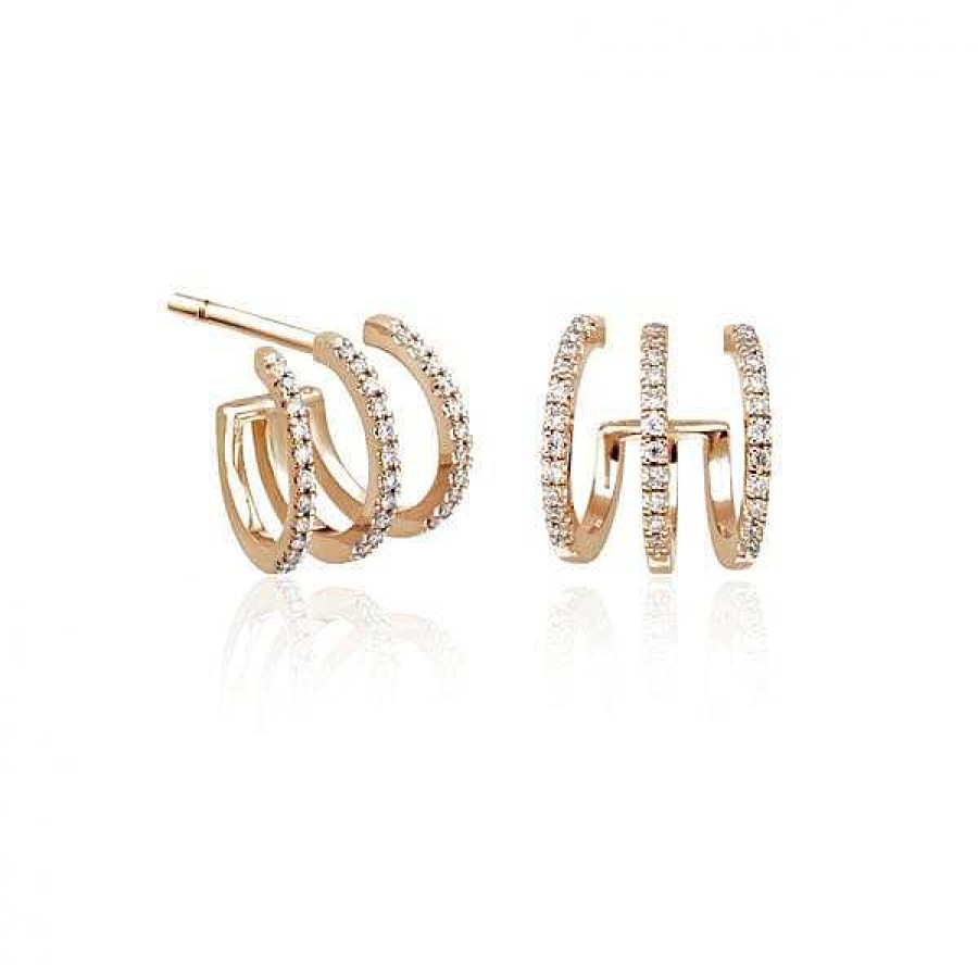 Pendientes | Argollas Oro Rosa Y Brillantes Triple De Gold And Roses