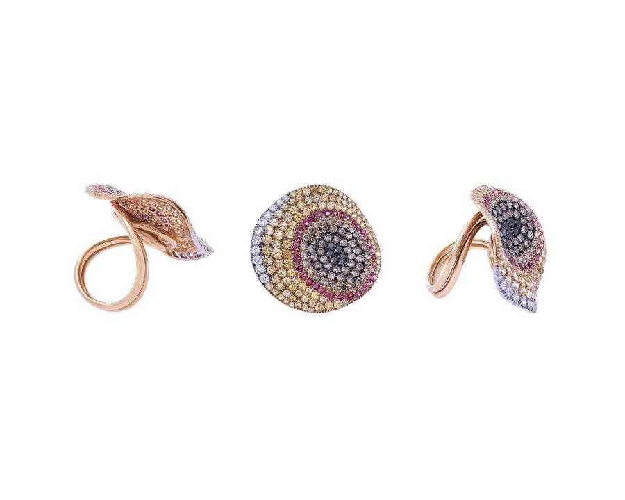 Anillos | Sortija Oro Rosa Con Brillantes Y Zafiros De Color