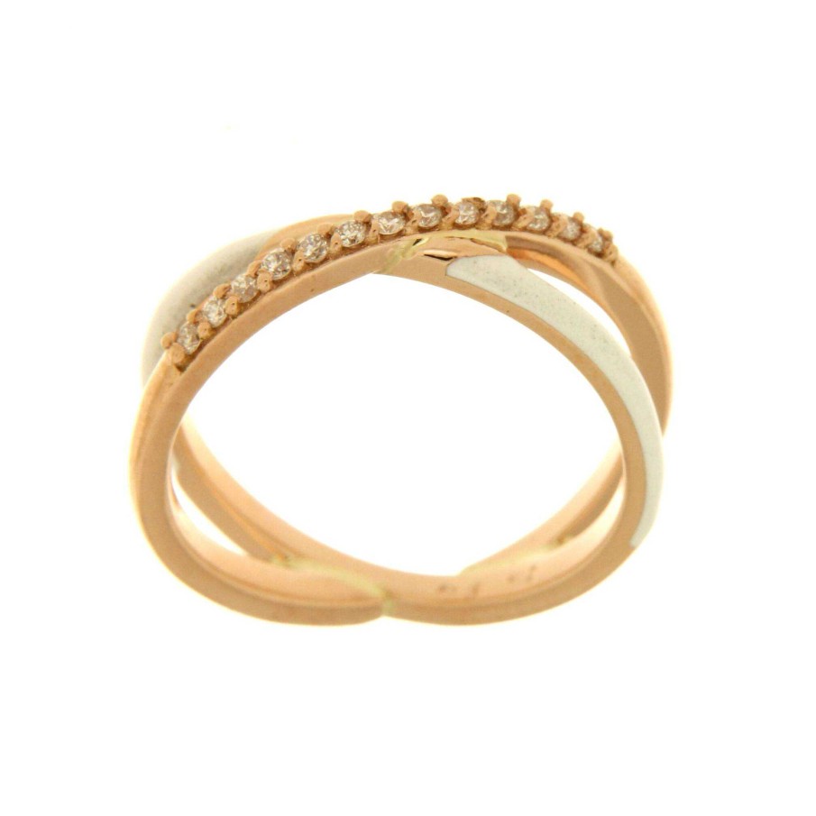 Anillos | Anillo En Oro Rosa Cruzado Y Brillantes 0,13Ct