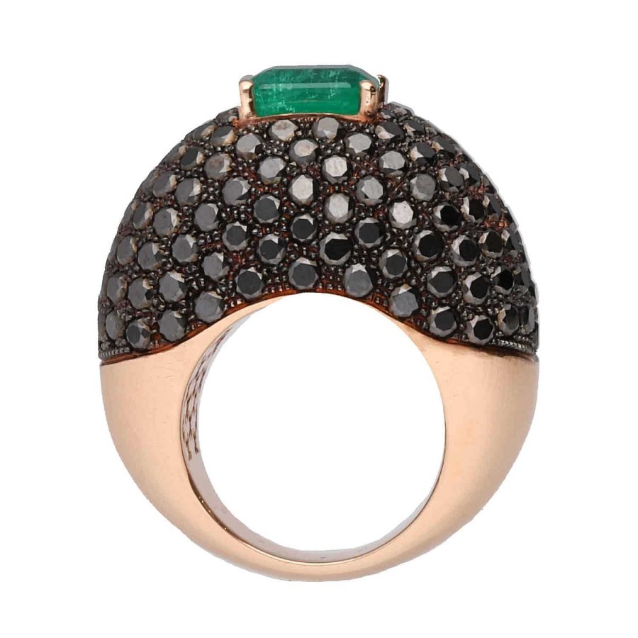 Joyeria Gordillo | Anillo De Oro Con Diamante Negro Y Esmeralda Colecci N Caracter Gordillo