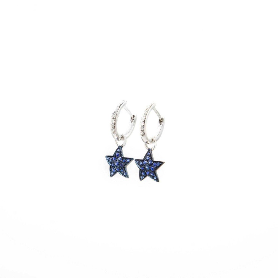 Pendientes | Pendientes Stars Blue Tipo Argollas Y Estrella De Zafiros.