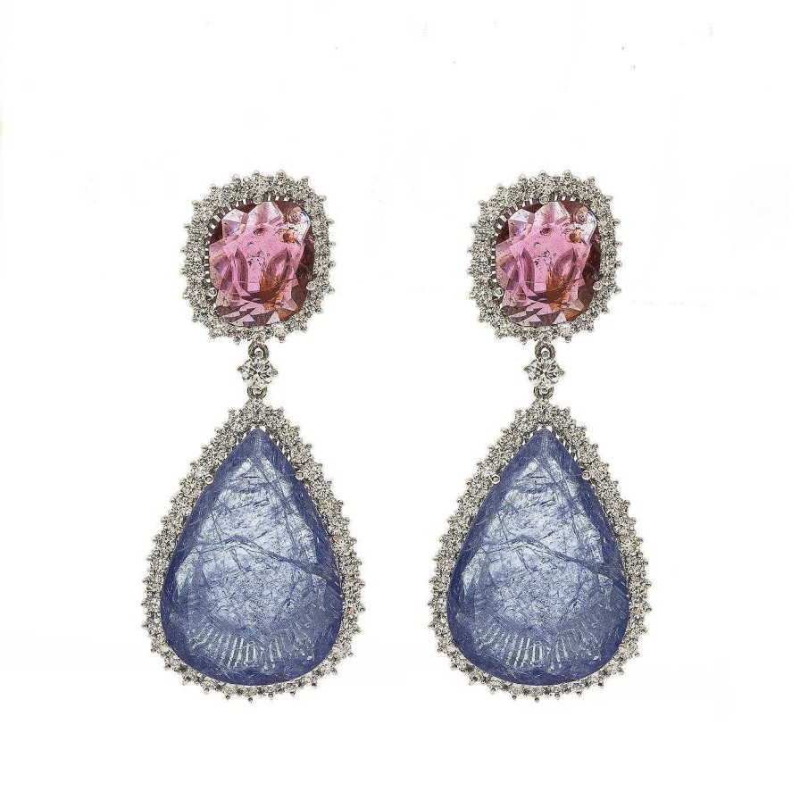 Pendientes | Pendientes Cezanne De Oro Blanco, Tanzanitas, Rubelitas Y Diamantes De La Colecci N #Caractergordillo