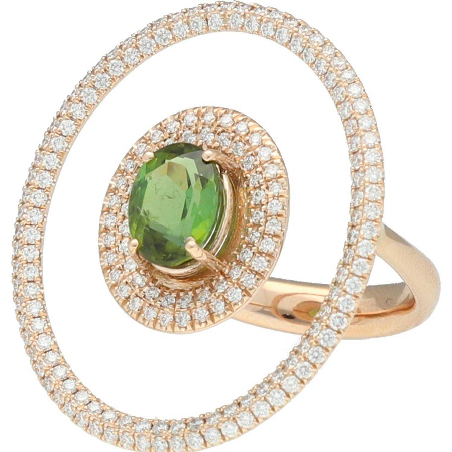 Joyeria Gordillo | Anillo Fontanilla Oro Rosa Diamantes Y Turmalina Verde