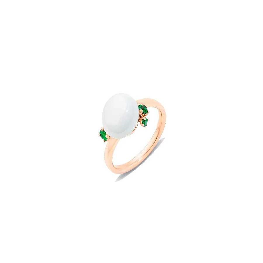 Anillos | Sortija Pomellato Capri Oro Rosa Tsavoritas Y Cer Mica Blanca