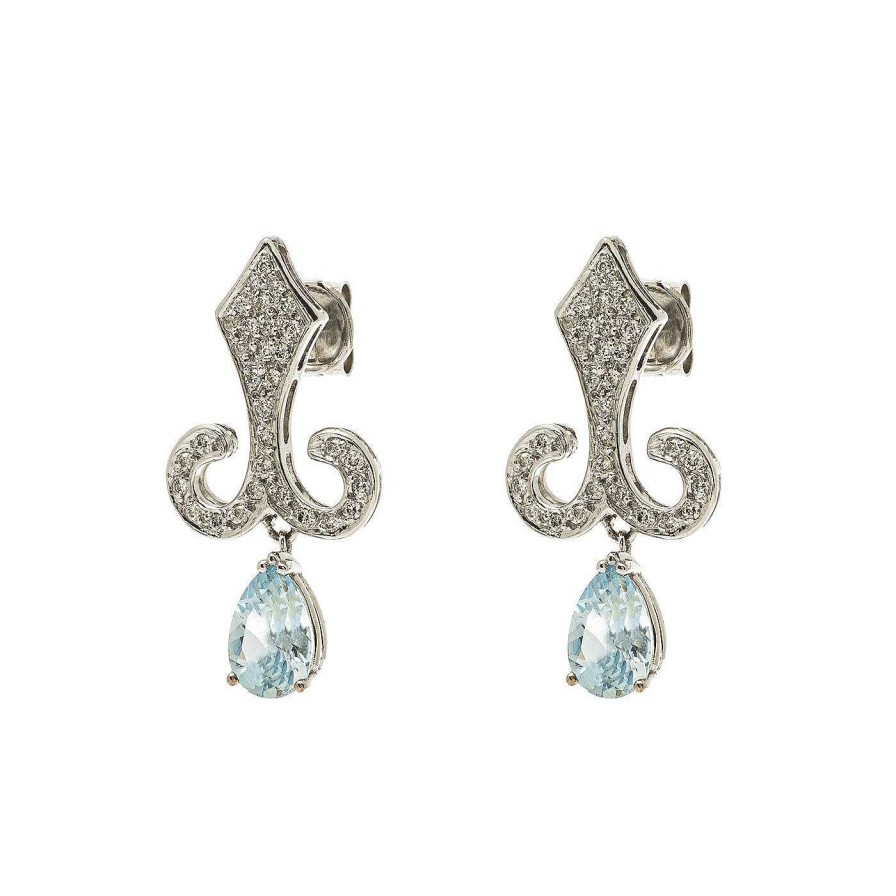 Pendientes | Pendientes Valeria Realizados En Oro Blanco De 18Kt, Diamantes Y Aguamarinas.