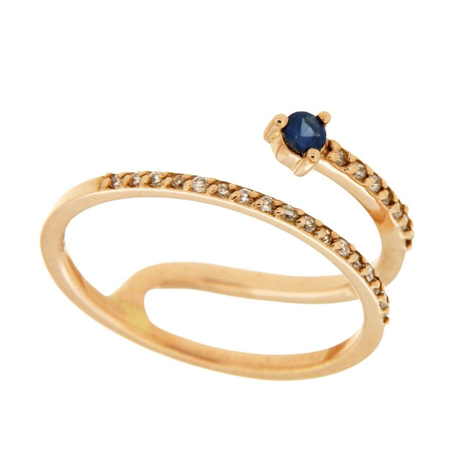 Anillos | Anillo De Oro Rosa, Brillantes Y Zafiro 0,08Ct