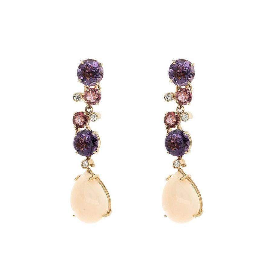 Pendientes | Pendientes Softly De Oro Rosa De 18Kt Cuenta Con Diamantes, Amatistas, Turmalinas Y Coral Piel De Angel.