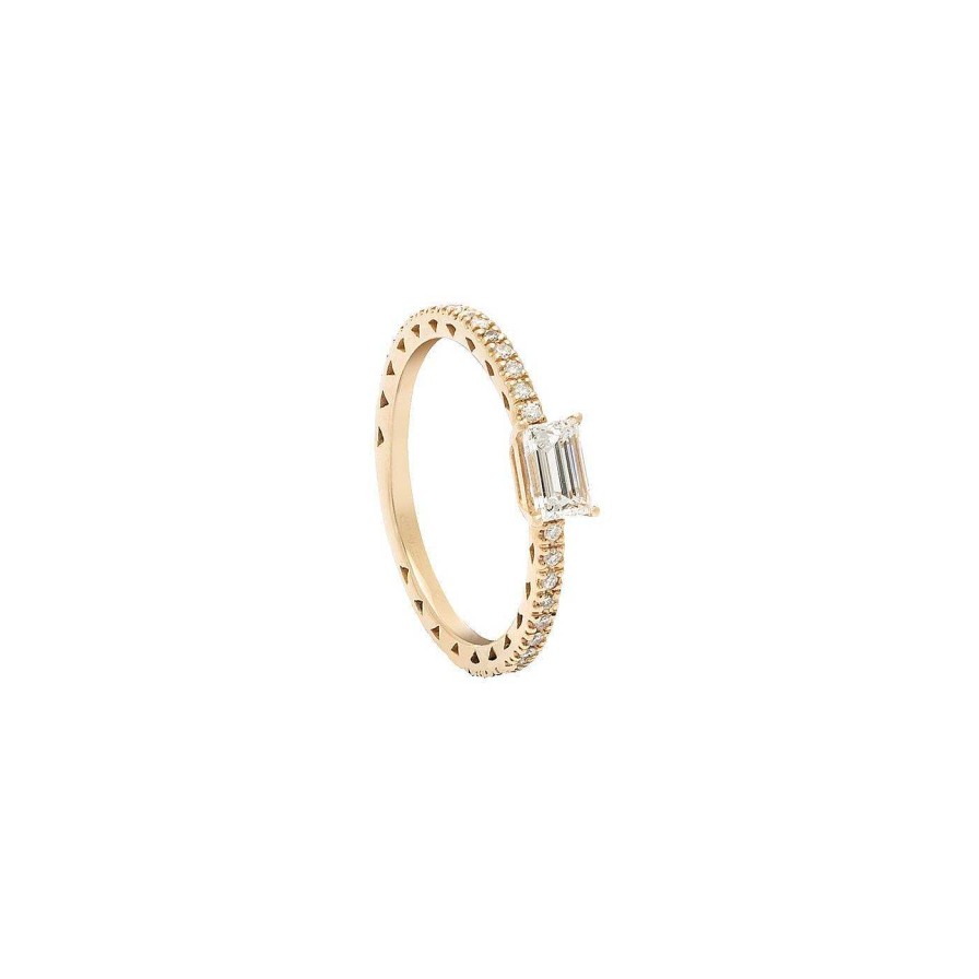 Anillos | Anillo De Compromiso Arezzo De Oro Rosa De 18Kt. Y Diamantes Talla Brillante Y Baguette