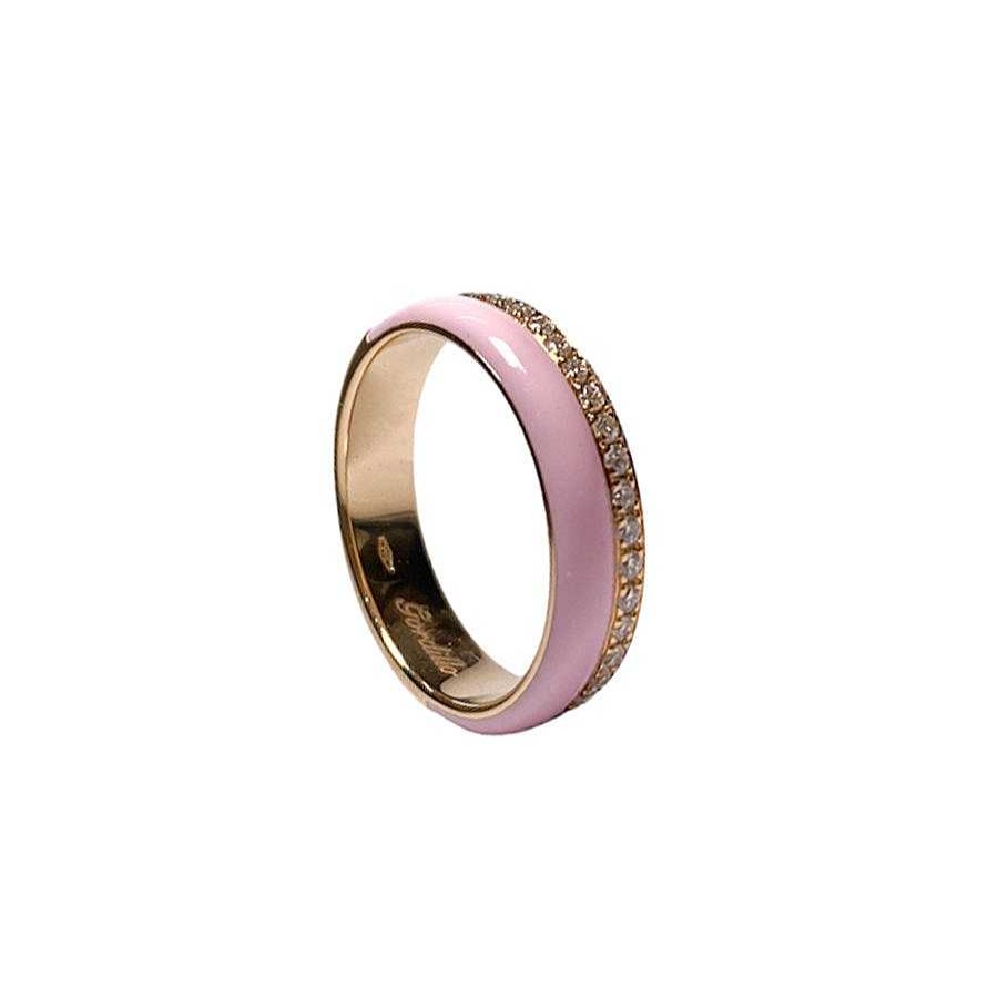 Anillos | Sortija De Oro Rosa Con Esmalte Rosa Y Diamantes