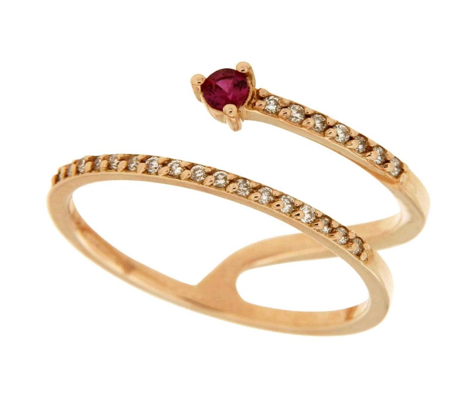 Anillos | Anillo De Oro Rosa, Brillantes Y Rub 0,08Ct