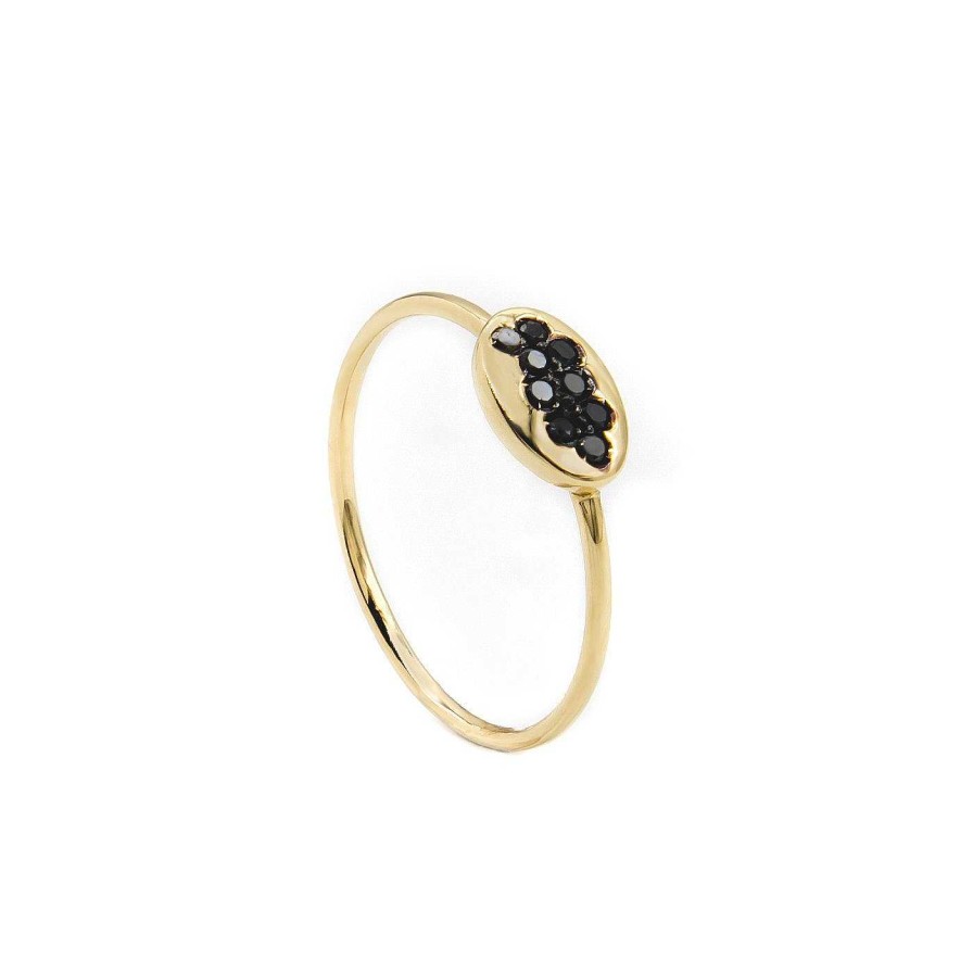 Anillos | Anillo Oval De Oro Amarillo Engastado Con Brillantes Negros De La Colecci N Amelie.