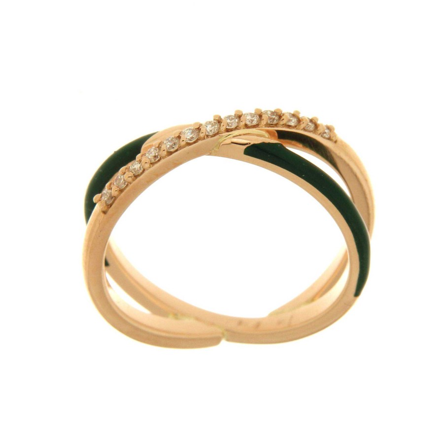 Anillos | Anillo En Oro Rosa Cruzado Y Brillantes 0,13Ct Verde