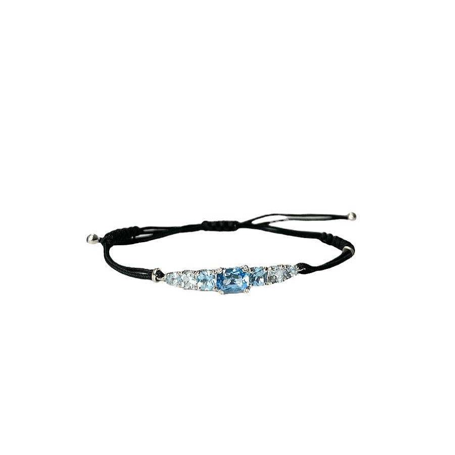 Joyeria Gordillo | Pulsera De Hilo Negro, Brillantes Y Topacios