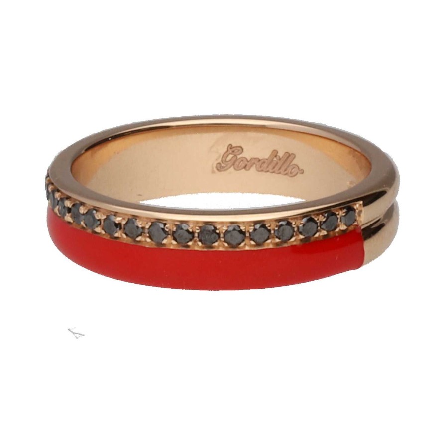 Joyeria Gordillo | Anillo De Oro Rosa Con Esmalte Rojo Y Diamantes Negros