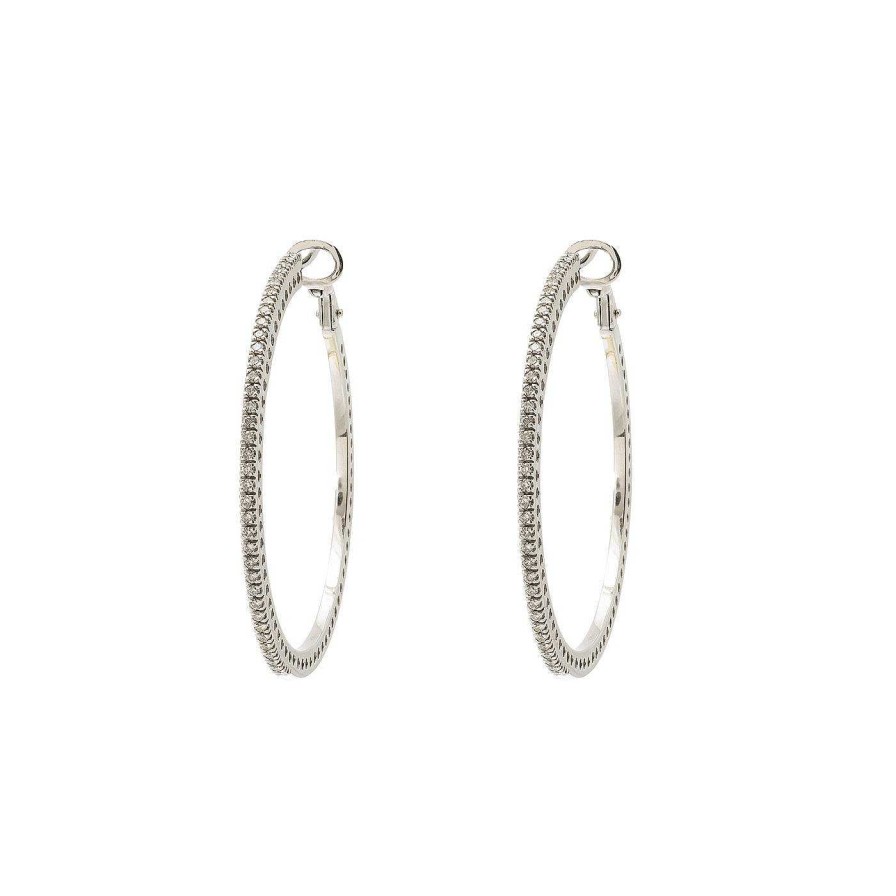 Pendientes | Pendientes Aros Heliconia De Oro Blanco Y Diamantes.