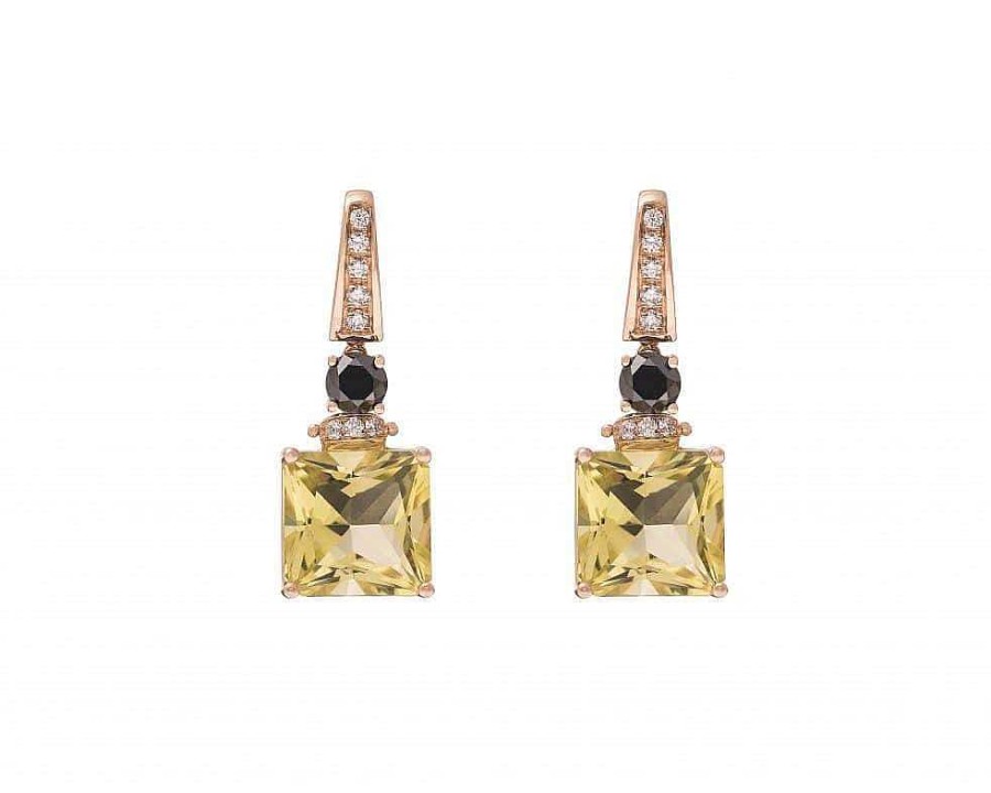 Pendientes | Pendientes Oro Rosa, Citrino Y Brillantes.