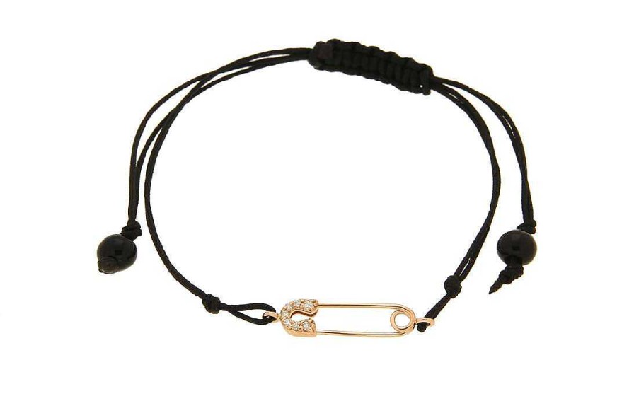 Pulseras | Pulsera Imperdible En Oro Rosa E Hilo Negro