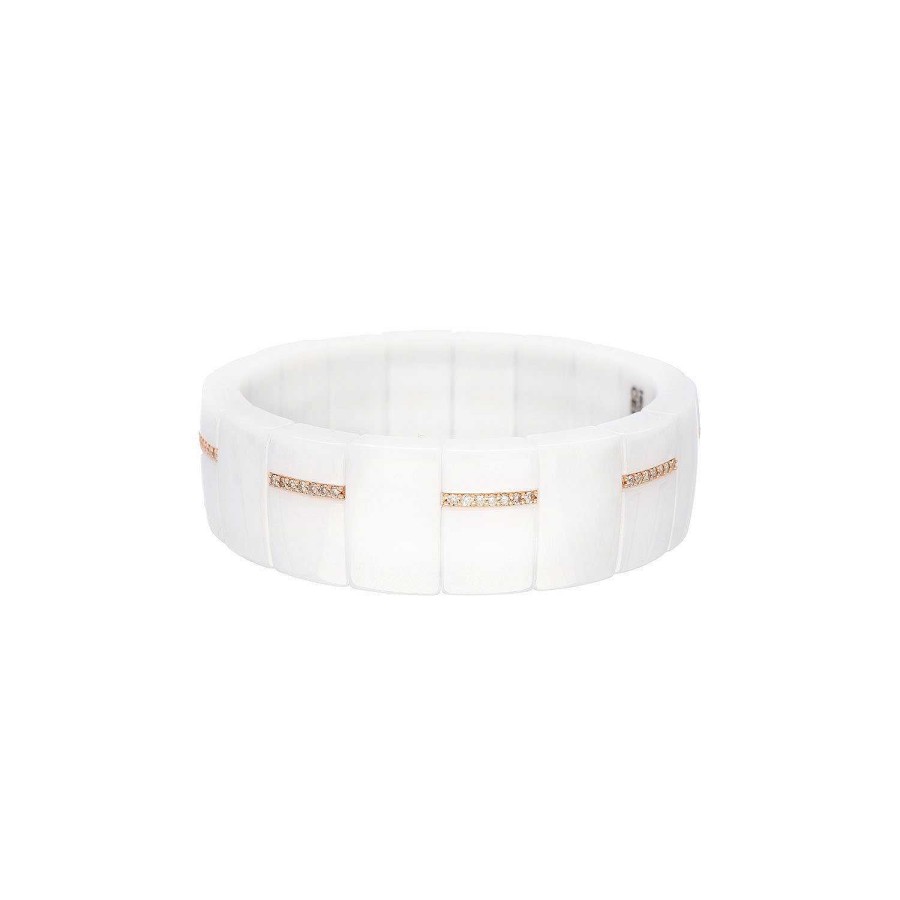 Pulseras | Pulsera Luce En Ceramica Blanca Con Brillantes Brown.