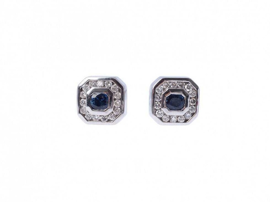 Pendientes | Pendientes Oro Blanco, Zafiro Y Diamantes