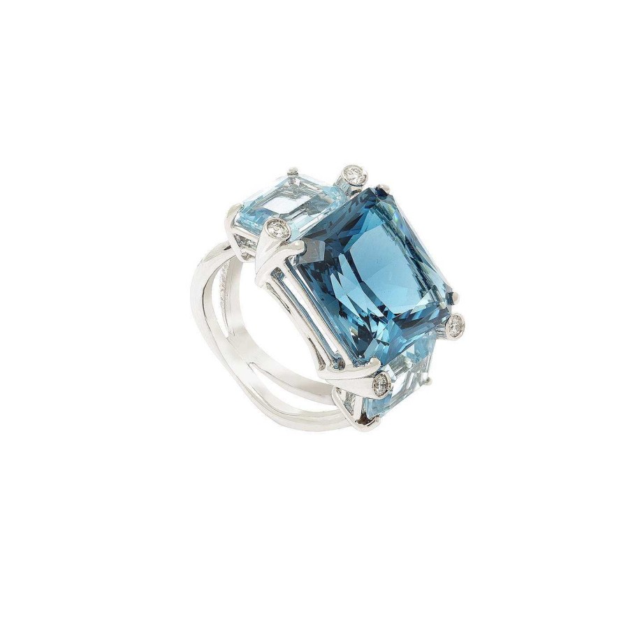 Anillos | Anillo Vendome De Oro Blanco De 18Kt. Acompa Ado De Diamantes, Topacios Blue Y Blue London.