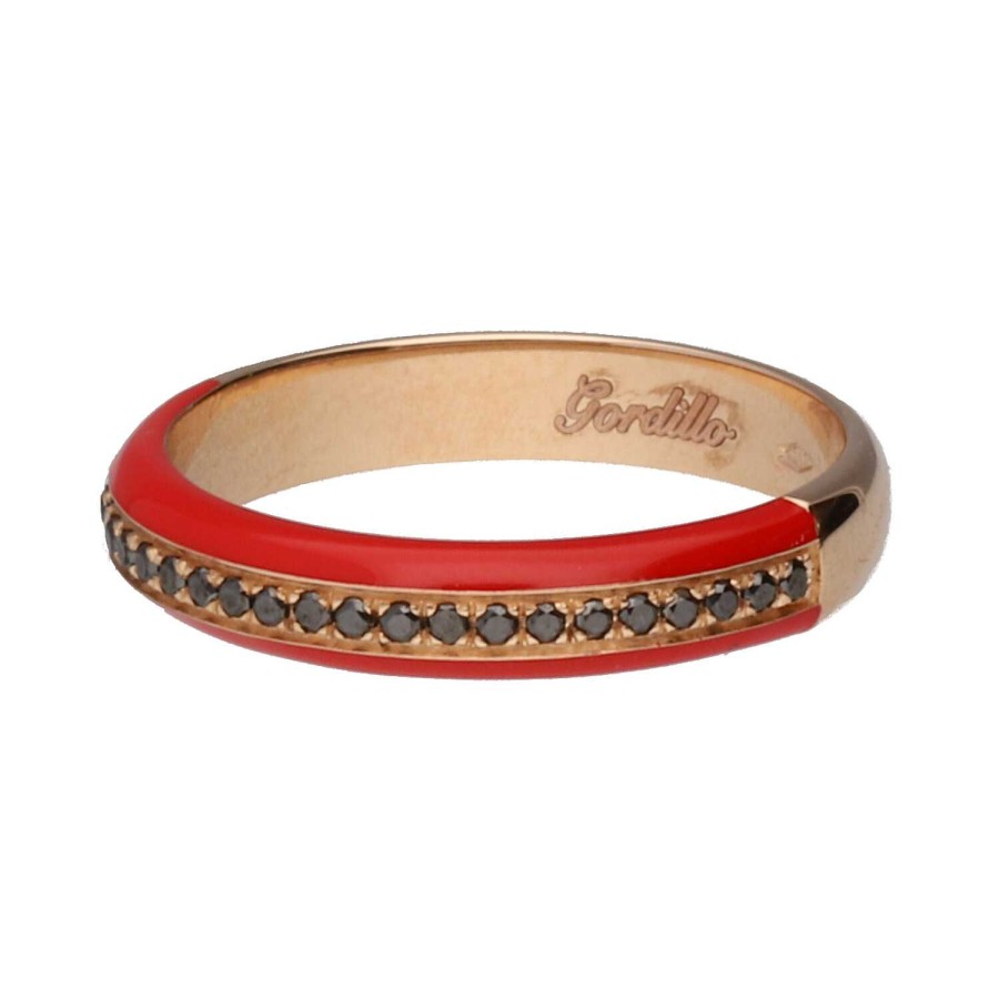 Joyeria Gordillo | Anillo Oro Rosa Con Diamante Negro Y Esmalte Rojo