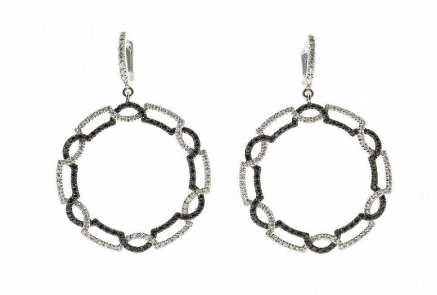 Pendientes | Pendientes Oro Blanco Con Diamantes Blancos Y Negros