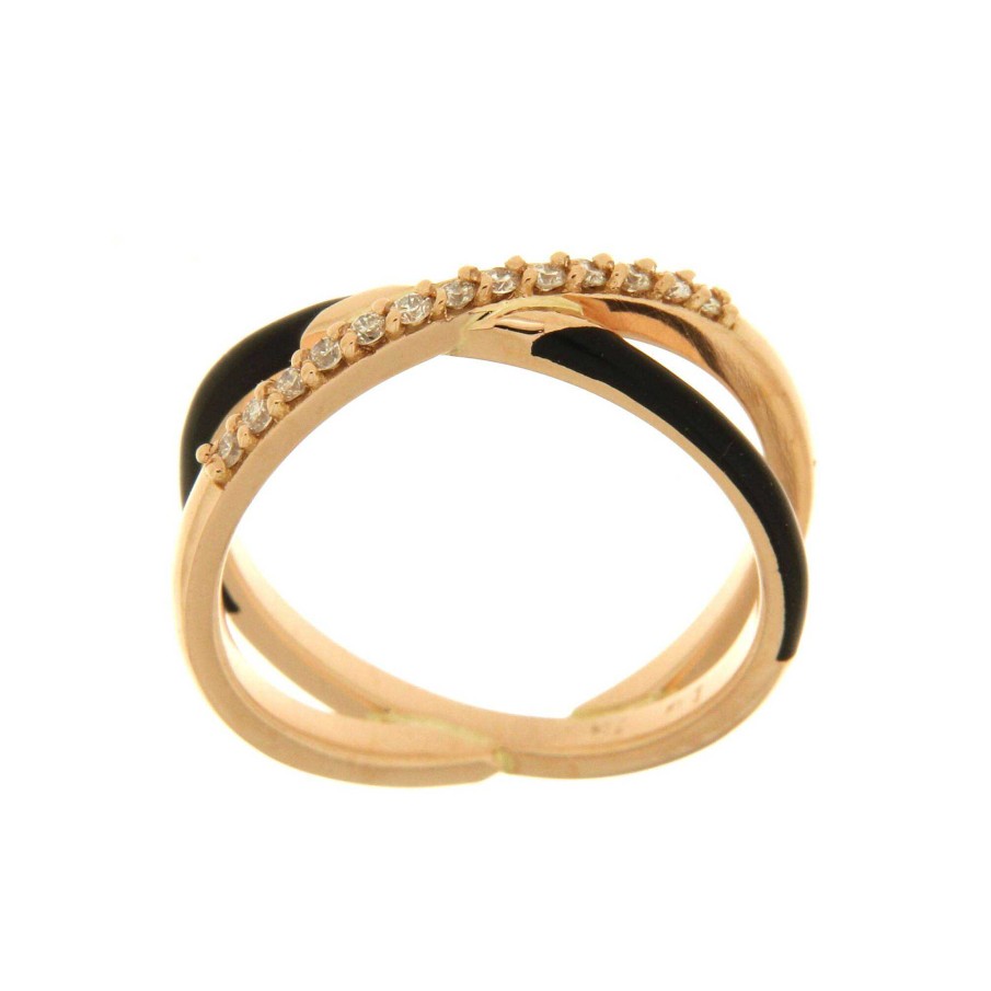 Anillos | Anillo En Oro Rosa Cruzado Y Brillantes 0,13Ct Negro