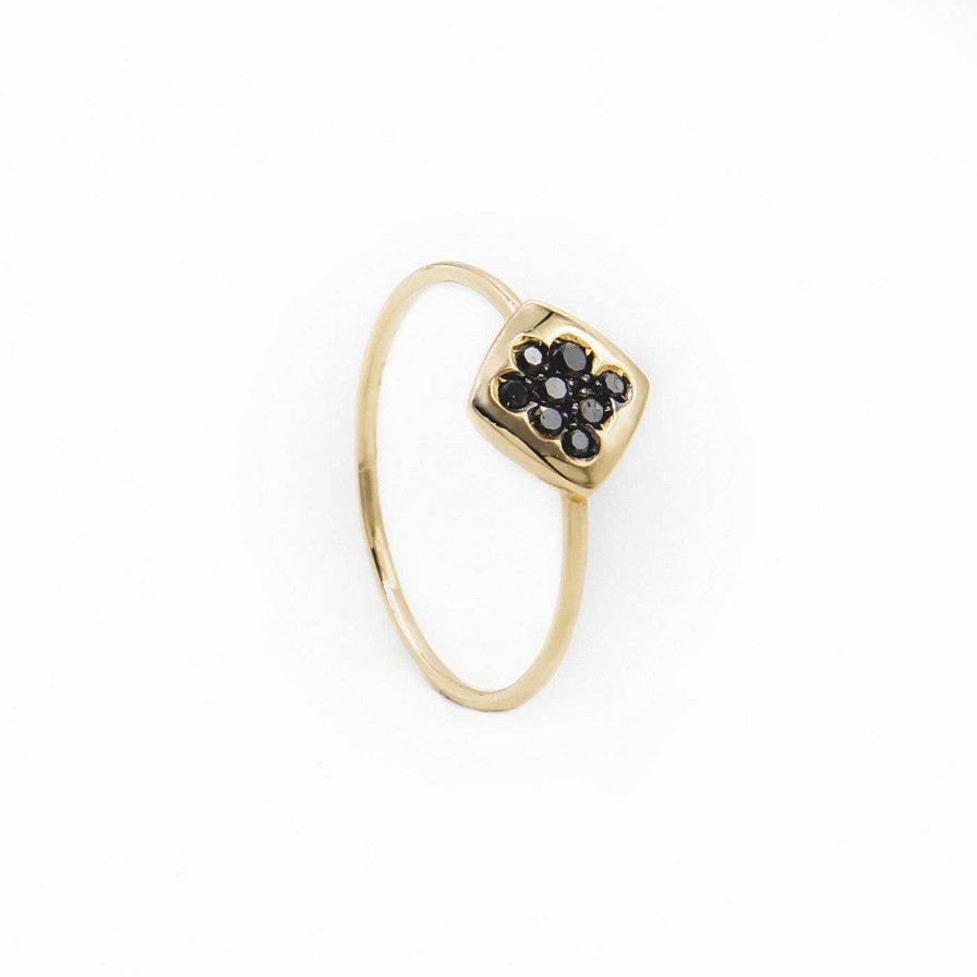 Anillos | Anillo Romboidal De Oro Amarillo Engastado Con Brillantes Negros De La Colecci N Amelie.