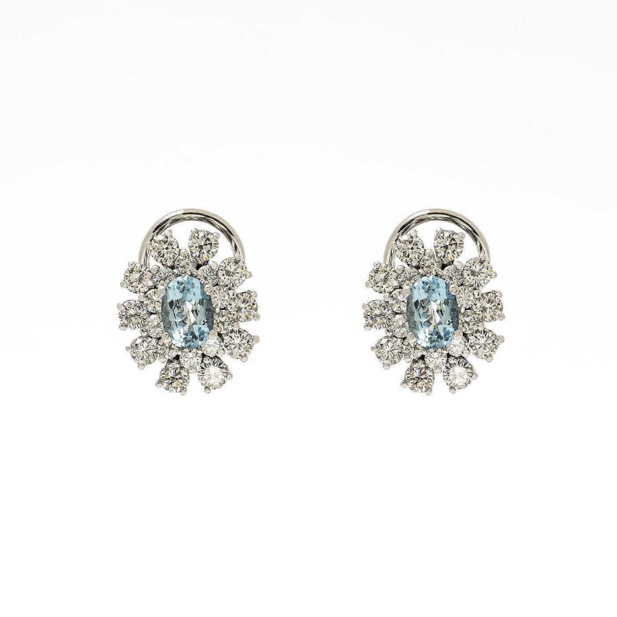 Pendientes | Pendientes Andrea De Oro Blanco De 18Kt, Diamantes Y Aguamarinas.