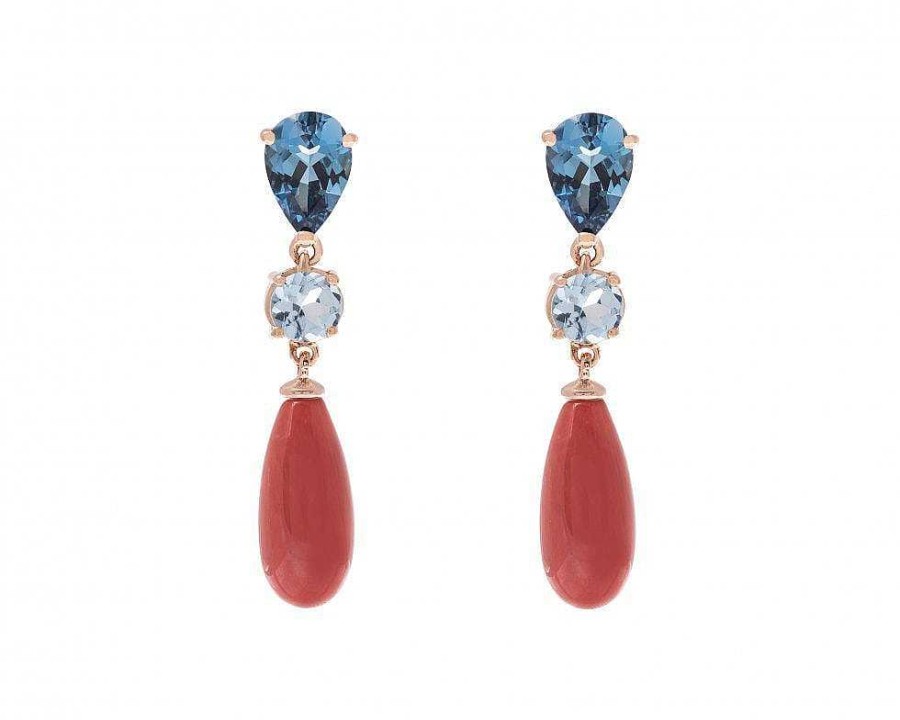 Pendientes | Pendientes Oro Rosa, Topacios Y Coral