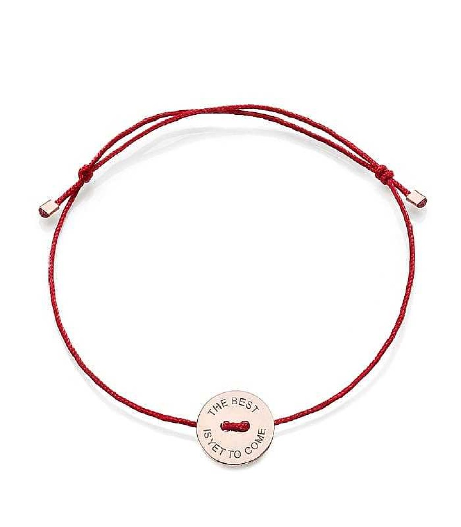 Pulseras | Pulsera De Oro Rosa Con Frase Cuerda En Rojo "The Best Is Yet To Come"