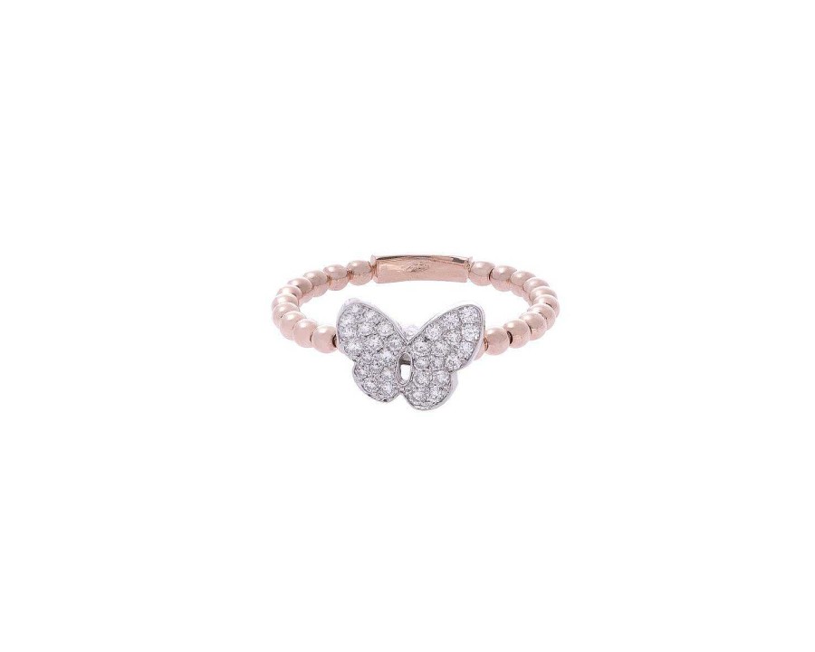 Anillos | Sortija Oro Blanco Con Mariposa, Oro Rosa Y Brillantes Farfalla 2