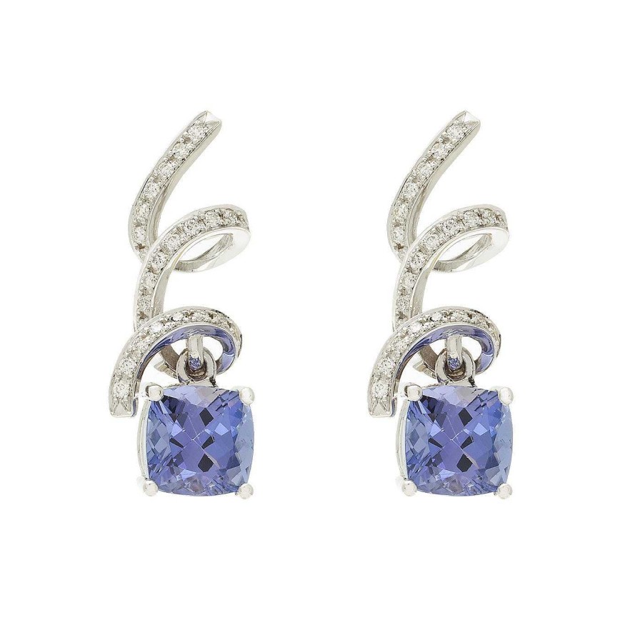 Pendientes | Pendientes Dalia De Tanzanitas, Diamantes Y Oro Blanco.