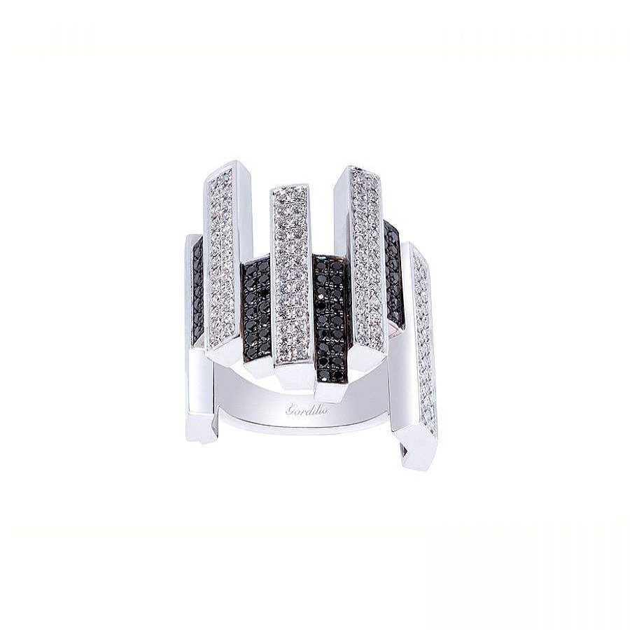 Alta Joyería | Anillo Liberty Oro Blanco, Diamantes Blancos Y Diamantes Negros