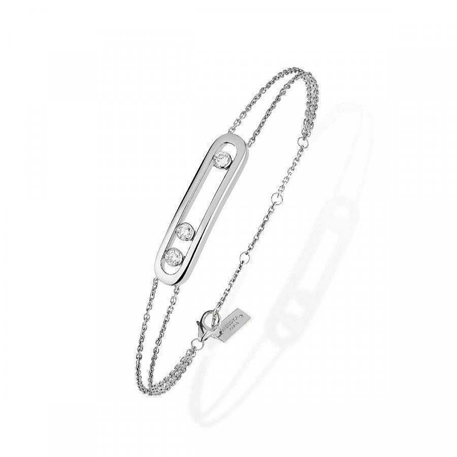 Pulseras | Pulsera Move Messika Oro Blanco Cadena Doble