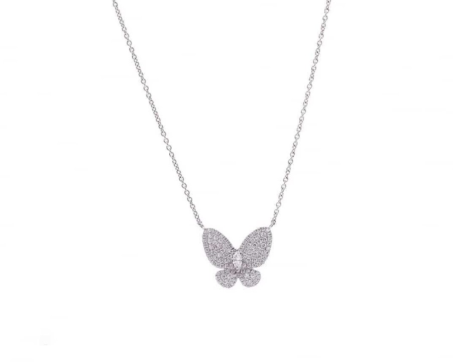 Collares y Colgantes | Cadena De Oro Blanco Con Colgante De Mariposa Y Brillantes