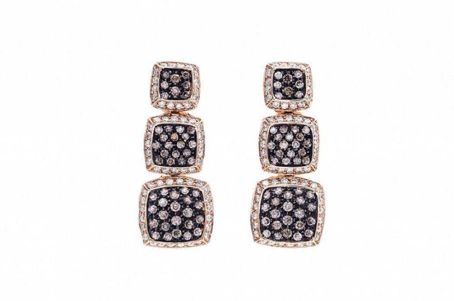 Pendientes | Pendientes Oro Rosa Con Diamantes Blancos Y Brown