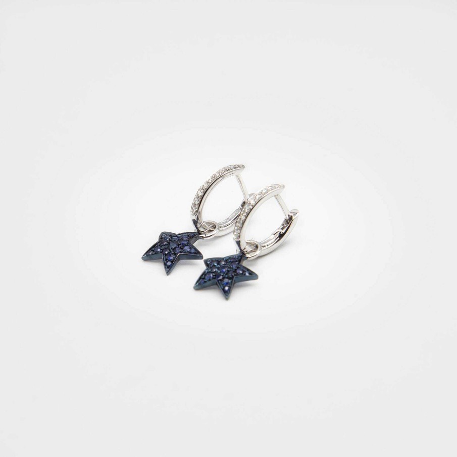 Pendientes | Pendientes Stars Blue Tipo Argollas Y Estrella De Zafiros.